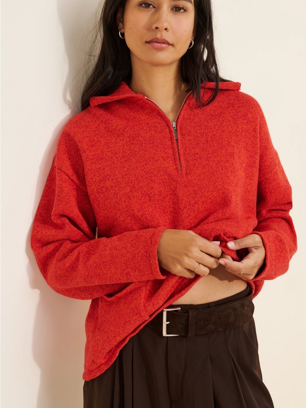 Women's Red Half-Zip Cozy Sweater